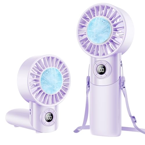 Portable Handheld Fan with Semiconductor Ice Cooling, 5 Seconds Cool Down | 4000mAh Handheld Fan/Table Fan/Neck fan 3 In 1, Rechargeable 10500 RPM Turbo cooling fan for Outdoor,Office,Camping,Travel - color: Purple