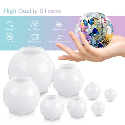 KISREL Sphere Resin Molds, 8 PCS Sphere Silicone Mold, Upgraded 3D Seamless Epoxy Molds，Large Ball Shape Flower Resin Mold for Home Decor, Flowers Preservation - size: Sphere Resin Molds - 8pcs