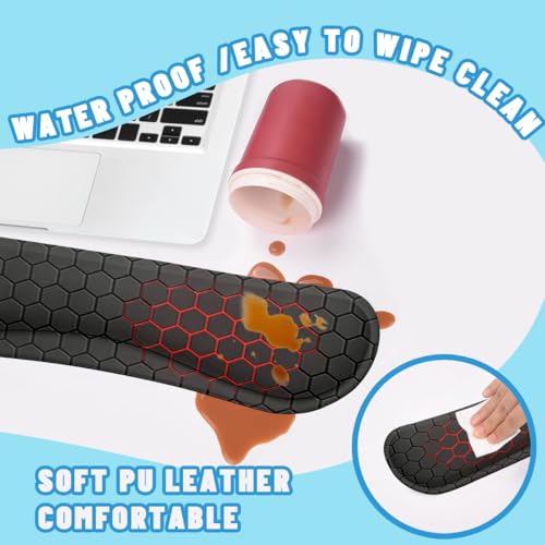 Red Hexagon Desk Mat Set Dark Gaming Tech Grid Mouse Pad with Wrist Rest 4in1 Desk Mat for Desktop Ergonomic Keyboard Wrist Support Anti-Slip Computer Ergonomic Mouse Pad Home Office Gaming - color: Red Hexagon
