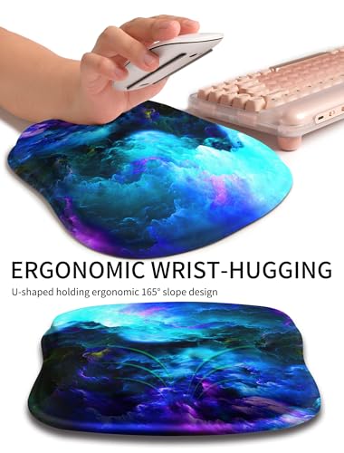 Hokafenle Ergonomic Wrist-Hugging Mouse Pad Wrist Support, U-Shaped Holding Wrist Rest Mousepad for Carpal Tunnel Pain Relief with Cushioned Memory Foam Slope Massage Bulge (10.2x8.3 in,Nebula) - color: Nebula