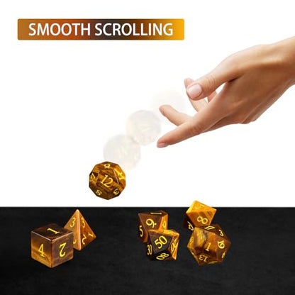 LUCKY-M Gemstone DND Dice Unique, 7PCS Yellow Tiger's Eye Dice Set for Dungeons and Dragons RPG MTG, Polyhedral Stone Dice Sets D&D Men Birthday Gifts - color: Yellow Tiger