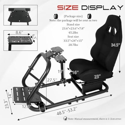 Marada Racing Simulator Cockpit with Comfort Seat Fit for Logitech G25 G27 G29 G920 G923, for Thrustmaster T300, for Fanatec,Adjustable Sim Gaming Stand,No Wheel Pedal Shifter