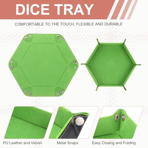 Dice Tray 10" PU Leather Velvet Folding Hexagon Dice Rolling Tray Holder Storage Box Perfect for RPG DND Table Games & Entryway & Nightstand Organizer (Grass Green, 2pcs) - color: Grass Green