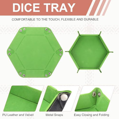 Dice Tray 10" PU Leather Velvet Folding Hexagon Dice Rolling Tray Holder Storage Box Perfect for RPG DND Table Games & Entryway & Nightstand Organizer (Grass Green, 2pcs) - color: Grass Green