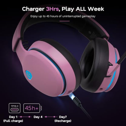 AOC 2.4GHz Wireless Gaming Headset for PS5, PS4, Switch, 45Hr, Blush Pink | Bluetooth 6.0 Gaming Headphones with Noise Canceling Mic, 7.1 Virtual Surround, Great for Fortnite & Call of Duty/FPS Gamers - color: Blush Pink