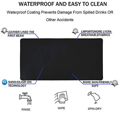 TEDNETGO Large Gaming Mouse Pad, Waterproof Extra Large Big Mouse Pad with Stitched Edge, XXL Non-Slip Black Computer Long Mousepad Desk Mat for Gamer, Office & Home, Black - color: Black, size: 31.5L x 15.7W inches