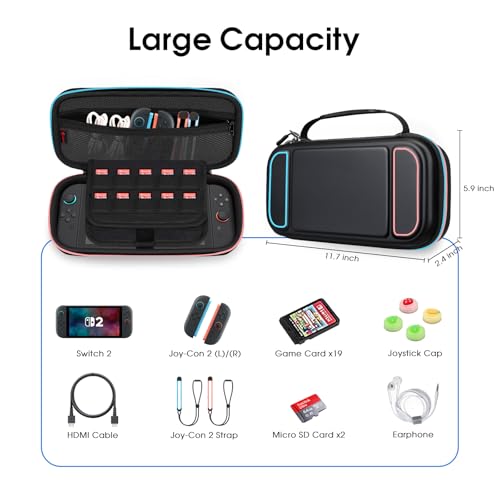FINTIE Carrying Case for Nintendo Switch 2 (2025), Shockproof Hard Shell Switch 2 Case, Protective Cover Travel Bag with 19 Game Card & 2 Micro SD Card Slots & Inner Pocket, Darknight - color: Darknight