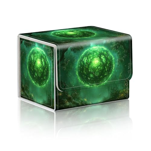 Trading Card Storage Box, Holds 100+ for MTG Cards, PU Leather with Magnetic Closure, Glowing Green Forest Sphere Durable Deck Box for Magic the Gathering, Trading Card Games - color: Glowing Green Forest Sphere