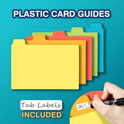 H4D Index Card Holder 4x6 Inches with 25 Plastic Dividers, Black - color: Black, size: 4x6 inch