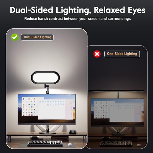 Premium LED Desk Lamp, Dual-Sided Soft Lighting with Knob Remote | Eye-Caring Diffused Light for Home Office, Video Conferencing, Zoom, Reading, Study, Craft, Stepless Dimming & Color, Memory - color: Black