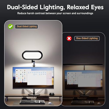 Premium LED Desk Lamp, Dual-Sided Soft Lighting with Knob Remote | Eye-Caring Diffused Light for Home Office, Video Conferencing, Zoom, Reading, Study, Craft, Stepless Dimming & Color, Memory - color: Black