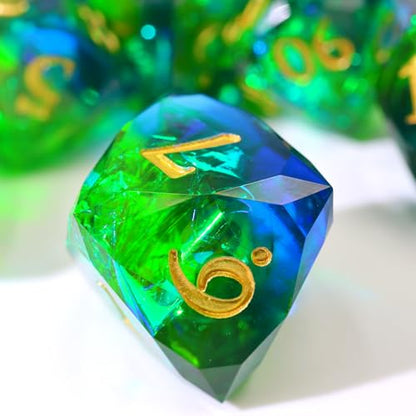 XENOLUX Polyhedral DND Dice Set, Bubble-Free Well-Balanced Sharp Edge Resin Dice, Diamond Cut Blue Green Iridescent Role Playing Accessories for Dungeons and Dragons with Metal Case - Mixed1 - color: Rd-mixed 1