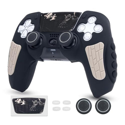 ECHZOVE Black Myth Wukong PS5 Controller Cover Skin with Thumb Grips, Gray | PS5 controller cover set with silicone skin, 2 thumb caps, 4 joystick protectors and touchpad sticker - color: Gray
