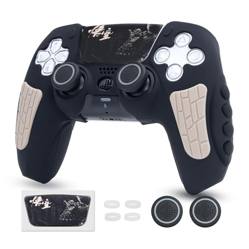 ECHZOVE Black Myth Wukong PS5 Controller Cover Skin with Thumb Grips, Gray | PS5 controller cover set with silicone skin, 2 thumb caps, 4 joystick protectors and touchpad sticker - color: Gray