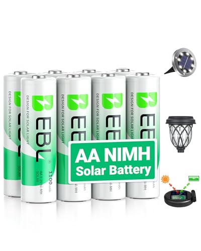 EBL AA Rechargeable Batteries, 1.2V 1100mAh High Capacity AA Battery for Solar Garden Lights (Pack of 8) | Mercury-Free, 1200 Cycles, AA Battery, NiMH, Ideal for Christmas Party Birthday Decorations Fairy Lights, LED Candles, Toys - size: Pack of 8 AA, st
