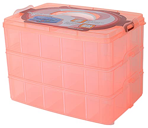 Sooyee Craft Storage Organizer, 3-Tier Plastic Sewing Box with Dividers, Storage Containers for Organizing Art Supplies, Fuse Beads, Washi Tape, Jewelry, Tool, Toy, Orange, 10"(L) x 6.7"(W) x 7"(H) - color: Orange, size: 3 Tier