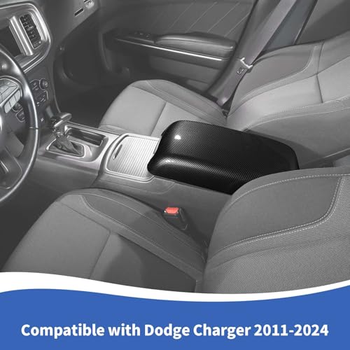 RAZPOY Center Console Cover Armrest Box Waterproof Protector Pet Pad Compatible with 2011-2024 Dodge Charger Interior Accessories Carbon Fiber