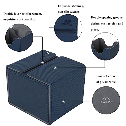 AEGIS GUARDIAN Card Deck Box with Dice Tray for MTG Cards, Commander Deck Box fit 150+ Sleeved Cards, PU Leather Card Storage Box Strong Magnet Deck Game Case for TCG CCG, Blue - color: 2-2