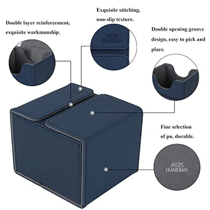 AEGIS GUARDIAN Card Deck Box with Dice Tray for MTG Cards, Commander Deck Box fit 150+ Sleeved Cards, PU Leather Card Storage Box Strong Magnet Deck Game Case for TCG CCG, Blue - color: 2-2