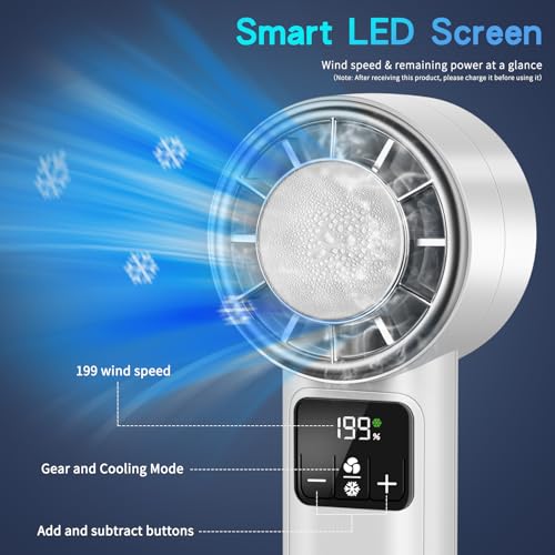 Handheld Turbo Fan with Ice Cooler, Rechargeable Personal Fans, 1-199 Adjustable Speed, Powerful Cooling Personal Mini Fan, Portable Hand Fan for Travel, Outdoor, Office, Gifts for Women,Men - style: WH-06