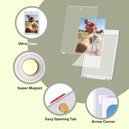 20 Pack 55pt Magnetic One Touch Card Holders with 30 Soft Sleeves | Sleeved Cards Slide Into Holders for Dual Protection, UV Protection, Scratch Resistant, Fits Baseball Cards and TCG Cards - size: 55PT Card Holder20ct + Soft Sleeves30ct