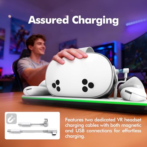 Charging Dock Compatible with Meta Oculus Quest 3/3S, VR Headset Controller Accessories, Charging Station with Closable LED Indicator, Magnetic Charging, Fast Charging, 2 Rechargeable Batteries