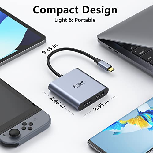 USB-C to Dual 4K DisplayPort Splitter Adapter, USB-C to DisplayPort | Dual Monitor Converter 4K@60Hz, USB-C DisplayPort Hub Compatible for Dell XPS 13/15, Lenovo Yoga, Samsung, Chromebook, HP
