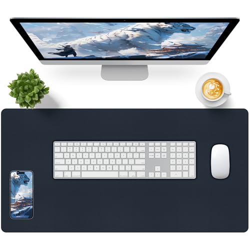 Bloss Dark Blue Desk Mat, Desk Matt for Desktop, Waterproof Large Leather Keyboard Mat, Computer Mat for Office/Home/Decor(31.5 x 15.7 Inches) - color: Dark Blue1, size: 31.5" x 15.7"