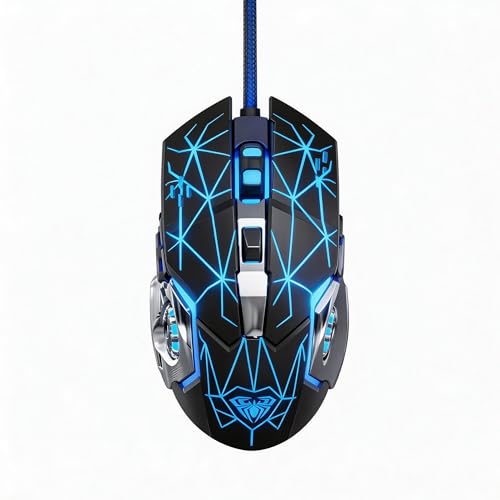 【 Starlight Effect - 59 inch Cable 】2026 Wired Gaming USB Optical Mouse - Four Level Adjustable DPI Optical Sensor - Ergonomic Design - Precise Control - Built in Scroll Wheel Function - Plug and Play - color: Black, size: Upgraded Mouse