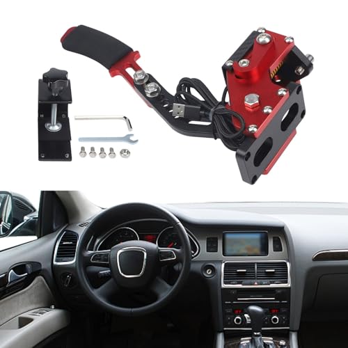 USB Racing Handbrake with Hall Sensor and Adjustable Spring Tension for PC Driving Simulation Games, Compatible with for logitech G27 G29 G920 and for thrustmaster T500 T3000 Steering Wheels, Aluminum - size: Red