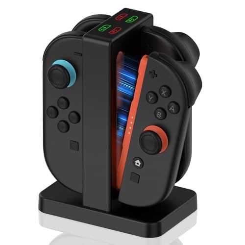 Charger for Nintendo Switch 2 Joycon, Diyife Charging Dock for Nintendo Switch 2 Joy Cons, 4 in 1 Magnetic Charger Station with LED Indicator, USB Type-C Cord, Black