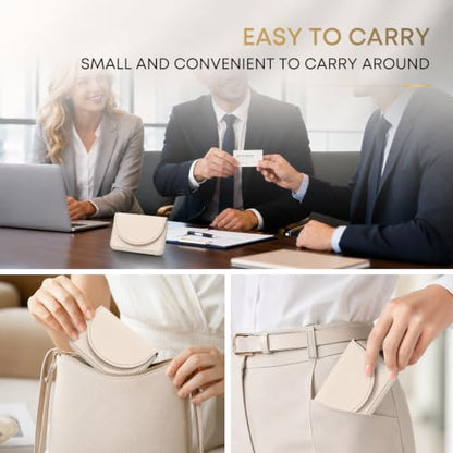Business Card Holder，PU Leather Business Card Case for Purse，Pocket Travel Name Card Case Holder Wallet for Men Gift，Portable Magnetic Business Card Carrier White - color: White