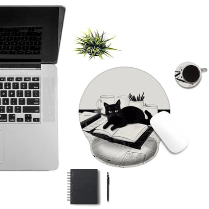 Mouse Pad with Wrist Support, Ergonomic Mouse Pad with Memory Foam Wrist Rest Cushion, Non-Slip Rubber Base Gaming Mice Pad for Home Office Computer Laptop,Black and White Cat - color: black and white Cat