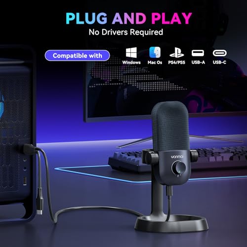 USB Microphone for PC, Plug & Play Cardioid Condenser Mic - color: Black