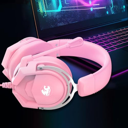 IMYB A88 Pink Gaming Headset with Mic for Ps5, Ps4, Pc Xbox One Series X/s | Stereo Wired Noise Cancelling Headphones with Microphone for Switch Computer, Laptop, Mac, Nintendo, Games (Pink)) - color: Pink