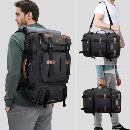 WITZMAN Travel Backpack for Men 40L Large Carry-on Airline Approved | Canvas 3 in 1 Duffle Luggage Bag Fits 16“ Laptop, Shoe Compartment, For Weekend Getaway, Overnight Trip - color: Black
