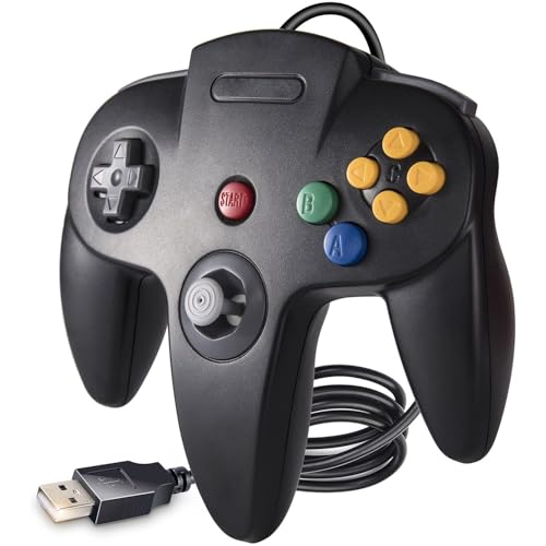 KIWITATA Classic N64 USB Controller, Retro N64 Remote Wired Joystick PC Emulator Game Controller for Windows XP 7 8 11 & Raspberry Pi 3 - color: black