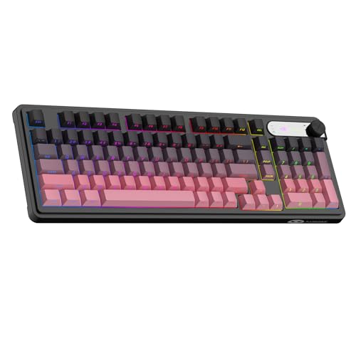 MageGee GK960 Wireless Keyboard, 98 Keys Tri-Mode BT/2.4G/Wired Membrane Gaming Keyboard, RGB Creamy Keyboard with Number Pad, Knob Control, Side Printed Keycaps, 4000mAh Battery - Black & Pink - color: Black & Pink