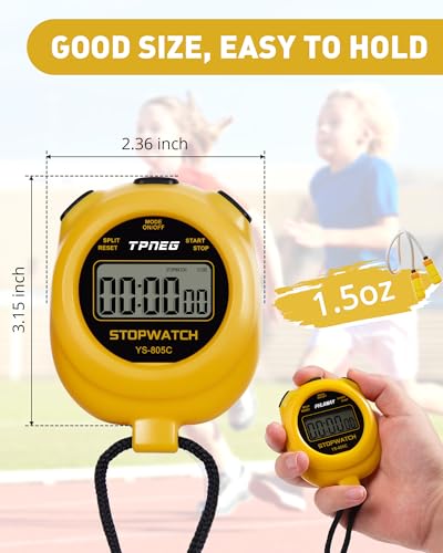 TPNEG Simple Stopwatch Timer - Easy to Use, Set Up, Read, and Carry - Large Display - On/Off, AAA Battery - Ideal for Coaches, Track and Field, Soccer Referees, Sports, Classroom - color: Yellow