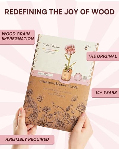 3D Flower Wooden Puzzles for Adults-Pink Rose, DIY Wooden Flowers Model Kit Building Set Crafts Birthday Gifts, Artificial Botanical Collection Creative Gift Ideas/Housewarming (104PCS) - style: TW - Pink Rose