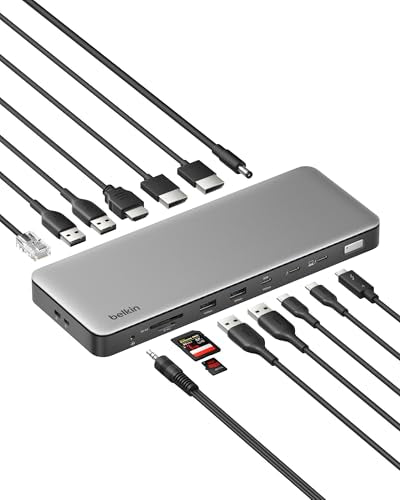 Belkin Connect Thunderbolt™ 4 Dock, 14-in-1 Docking Station 96W w/Triple 4K 60Hz Display Support, 40Gbps Data Transfer, 2.5Gb Ethernet Port, Daisy Chain up to 6 Devices, USB-C Laptop Expansion Hub