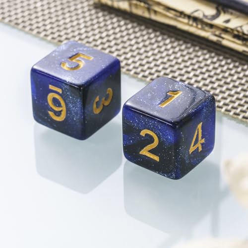 10 Pieces Polyhedral Dice Set D6 Dice 16mm Acrylic 6 Sided Dice Game Dice for Dungeons and Dragons RPG MTG DND Dice Table Games (Starry Blue Black) - color: Starry Blue Black