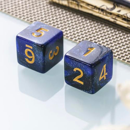10 Pieces Polyhedral Dice Set D6 Dice 16mm Acrylic 6 Sided Dice Game Dice for Dungeons and Dragons RPG MTG DND Dice Table Games (Starry Blue Black) - color: Starry Blue Black