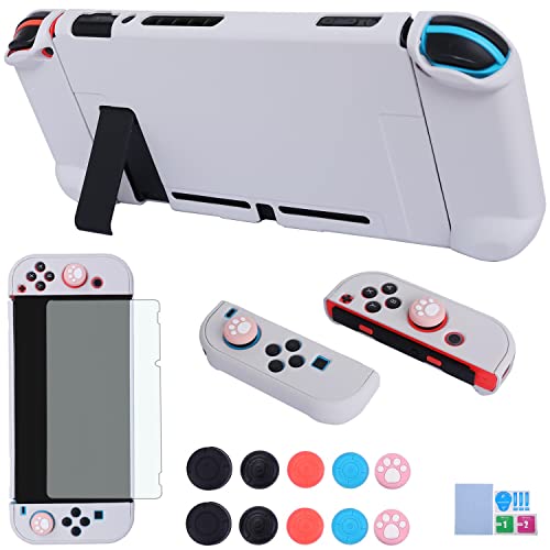 Dockable Case for Nintendo Switch - COMCOOL 3 in 1 Protective Cover Case for Nintendo Switch and Joy-Con Controller with Screen Protector and Thumb grips - Stone - color: Stone