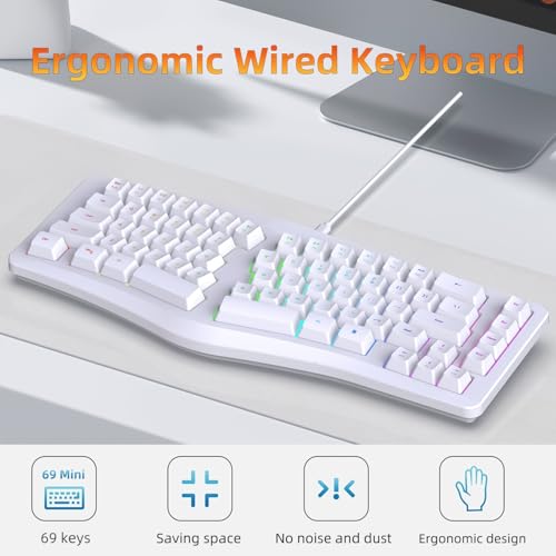 Rgbs Illuminateds Wireds Keyboards with Engraveds ABS Keycaps 25 Rollover Quiet Typing for Computers Ergonomic Gaming Keyboards