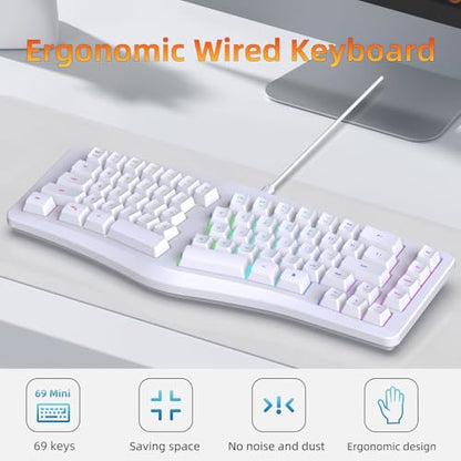 Rgbs Illuminateds Wireds Keyboards with Engraveds ABS Keycaps 25 Rollover Quiet Typing for Computers Ergonomic Gaming Keyboards