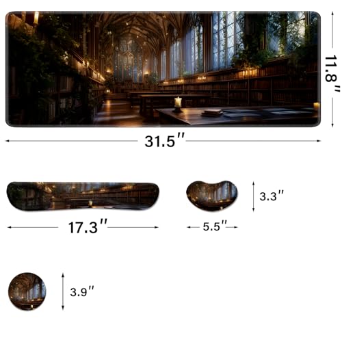 Desk Pad and Keyboard Wrist Rest, Large Mouse Pad + Keyboard Pad+Mouse Wrist Support, Non-Slip Desk Mat Protector for Office, Home 31.5×11.8 Inches Cathedral - color: Cathedral