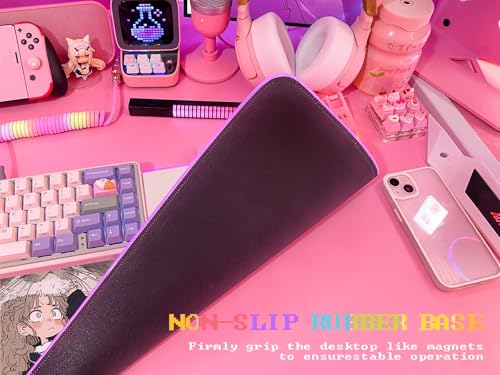 JMIYAV Pink RGB Gaming Mouse Pad 31.5x12 Inch PC XL Large Extended Glowing Led Light Up Desk Pad Non-Slip Rubber Base Computer Cute Mousepad Mat Desk Accessories Gaming Setup Fuzzy Shelter - color: Fuzzy Shelter