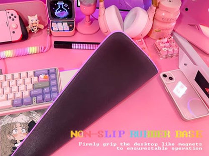 JMIYAV Pink RGB Gaming Mouse Pad 31.5x12 Inch PC XL Large Extended Glowing Led Light Up Desk Pad Non-Slip Rubber Base Computer Cute Mousepad Mat Desk Accessories Gaming Setup Fuzzy Shelter - color: Fuzzy Shelter