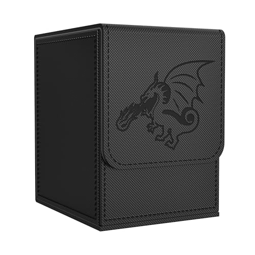 Card Deck Box with 2 Dividers, MTG Commander Deck Box Holds 100+ Double-Sleeved Cards, Leather Magnetic Deck Case Compatible with Magic TCG CCG Cards, Black/Dragon - color: 4. Black 01,Dragon 01, size: 100 Double-sleeved Cards Vertical